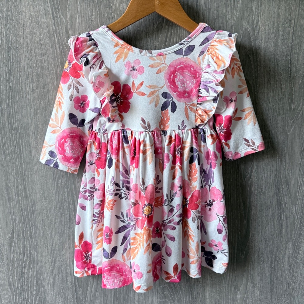 Mila & Rose Tangerine Leaves Ruffle Floral Dress Girls 2T Pink Boho Cottagecore